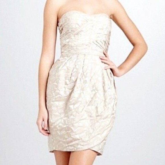 Max And Cleo Beige Taffeta Jacquard Strapless Cocktail Prom Dress Size 6 NWT - Picture 4 of 15